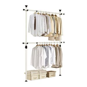 prince hanger, closet system, one touch double adjustable clothes rack, clothing rack, garment rack, freestanding, organizer, heavy duty, tension rod, made in korea (ivory)