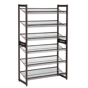 songmics 6-tier shoe rack storage, metal shoe organizer stand for garage, entryway, set of 2 3-tier stackable shoe rack shelf, with adjustable flat or angled shelves, holds 18-24 pairs, bronze