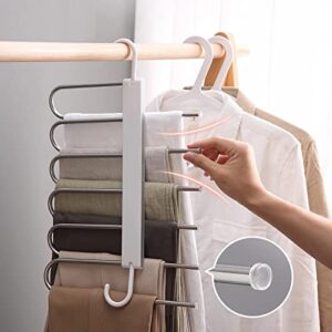 WudTus Pants Hangers Space Saving,2 Pack Closet Clothes Storage Organizer Clothes Hanger,6 Tier Non Slip Folding Stainless Steel Pants Skirt Magic Hangers for Scarf Jeans Trousers Ties Towels Leggings