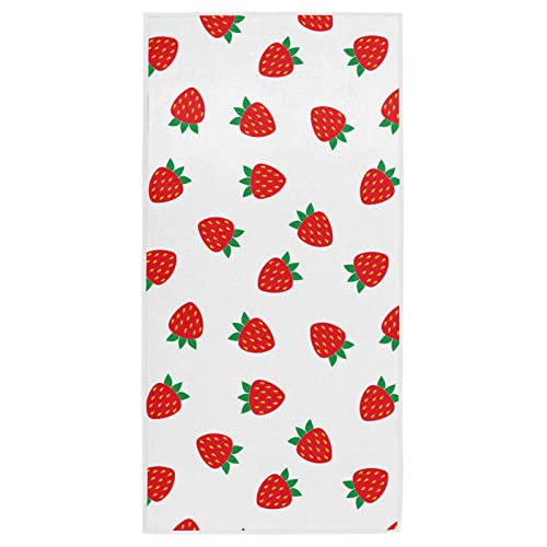 Naanle Fresh Cute Strawberry Pattern Soft Absorbent Hand Towel Decor for Bathroom, Guest, Hotel, Kitchen, Gym and Spa(16" x 30")