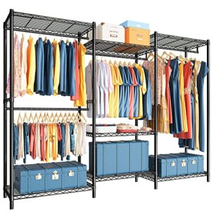 raybee clothes rack, heavy duty clothing racks for hanging clothes rack load 830lbs, metal clothing rack heavy duty clothes racks for hanging clothes, adjustable garment rack, 77"h x69"w x16"d, black