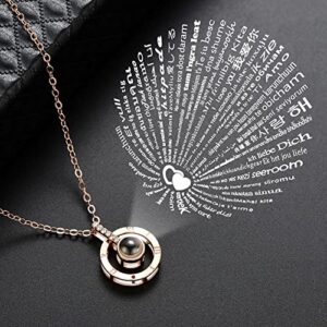 Youz I Love You Necklace in 100 Languages Gift Set, Heart Pendant Projection Lux Bloom Rose Box (B)