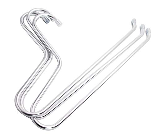 YUNAI 3Pcs Stainless Steel Pants Hangers, Open Ended Hangers, Jean Hangers, Strong Durable Anti-Slip Slacks Hangers for Space Saving.(Silver)