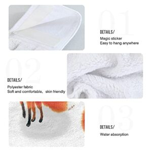 Red Fox Hanging Kitchen Towels Valentine Day Hand Towel 2PCS Dish Cloth Tie Towel Absorbent Oven Stove Washcloth with Loop for Bathroom Home Decorative