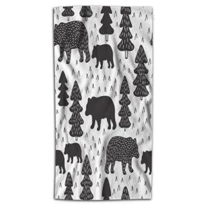 wondertify woodland bears hand towel mountain grizzly bear hand towels for bathroom, hand & face washcloths 15x30 inches black white