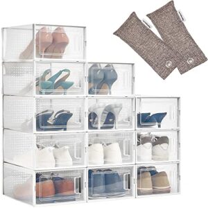 homebuddy shoe organizer for closet - 12 pack shoe boxes clear plastic stackable bins, clear shoe boxes stackable with lids, sneakers storage case, zapateras organizer for shoes, closet shoe organizer