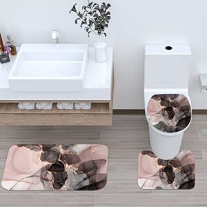 Seorsok Pink Gold Marble Shower Curtain Sets 4 Piece with Rugs,Black Pink Gold Bathroom Sets with Shower Curtain and Rugs and Accessories, Modern Bathroom Decor with Bath Mats and 12 Plastic Hooks