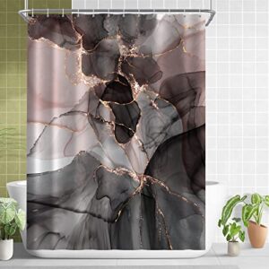 Seorsok Pink Gold Marble Shower Curtain Sets 4 Piece with Rugs,Black Pink Gold Bathroom Sets with Shower Curtain and Rugs and Accessories, Modern Bathroom Decor with Bath Mats and 12 Plastic Hooks