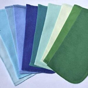 2 Ply Solid Flannel 8x8 Inches Set of 10 Blues and Greens