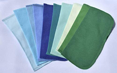 2 Ply Solid Flannel 8x8 Inches Set of 10 Blues and Greens