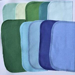 2 Ply Solid Flannel 8x8 Inches Set of 10 Blues and Greens