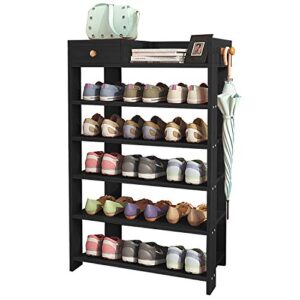 jerry & maggie -wood mdf board shoe rack shelf with one drawer clothes rack shoe storage shelves free standing flat racks classic style - multi function shelf organizer (black, 30" x 12" x 38")