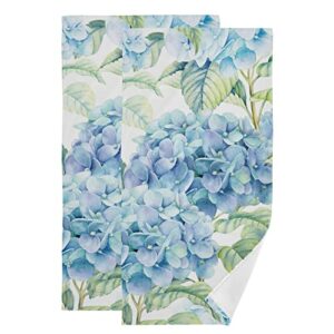 juama blue hydrangea flower hand towels 2-pack fingertip towels absorbent hand towels for bathroom decorative set lightweight bath towels 28x14 inches