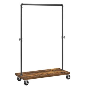 vasagle clothes rack, heavy duty clothing rack, industrial pipe style rolling garment rack with shelf, for bedroom, laundry room, retail store, rustic brown and black uhsr65bx