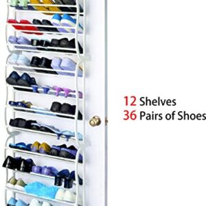 GPCT Over The Door Wall Hanging 36-Pair Shoe Rack. Fits Over Standard-Size Doors, 12 Shelves Design, Holds Sneakers, Heels, Sandals, Low Boots. Shelf Closet Wall Hanging Organizer Storage Shoe Stand