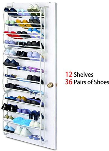 GPCT Over The Door Wall Hanging 36-Pair Shoe Rack. Fits Over Standard-Size Doors, 12 Shelves Design, Holds Sneakers, Heels, Sandals, Low Boots. Shelf Closet Wall Hanging Organizer Storage Shoe Stand