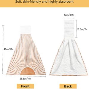 Mid Century Boho Orange Sun Aesthetic Striped Hanging Tie Towel for Kitchen Bathroom, 2 Pack Durable Absorbent Hand Towels Hangable Washing Cloths Home Cleaning Decor Retro Beige