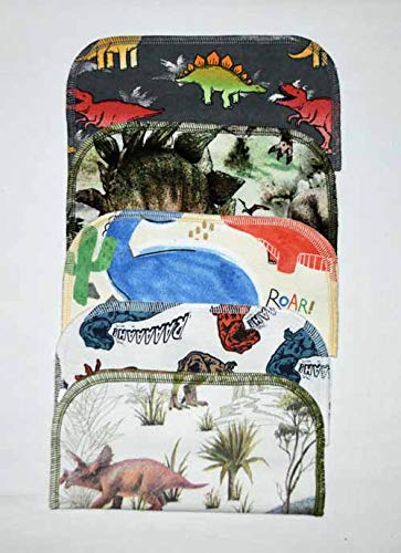 2 Ply Printed Flannel 8x8 Inches Set of 5 Dinosaurs