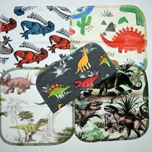 2 Ply Printed Flannel 8x8 Inches Set of 5 Dinosaurs