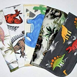 2 Ply Printed Flannel 8x8 Inches Set of 5 Dinosaurs