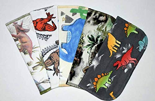 2 Ply Printed Flannel 8x8 Inches Set of 5 Dinosaurs