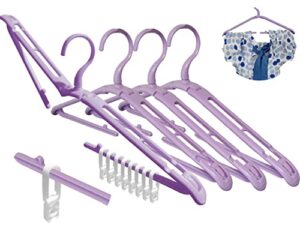 fineget travel hangers with clips foldable plastic clothes coat shoes socks shorts skirt shirt hangers non slip heavy duty hangers purple 4 pcs + 8 clips