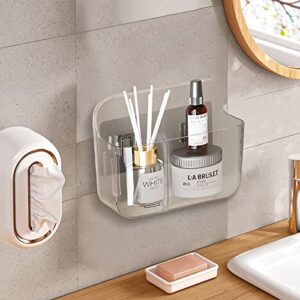 diesisa plastic wall mount organizer, adhesive clear storage organizer with 2 compartments, no drilling hang walls, with self adhesive tape, for kitchen, bathroom, bedroom, cabinet,office