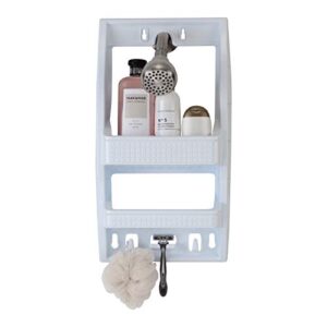 bath bliss multi hanging option shower caddy | over the showerhead | adhesive backing | screw mount | organizer | large shampoo & conditioner bottle holders | razor & loofah hooks | white