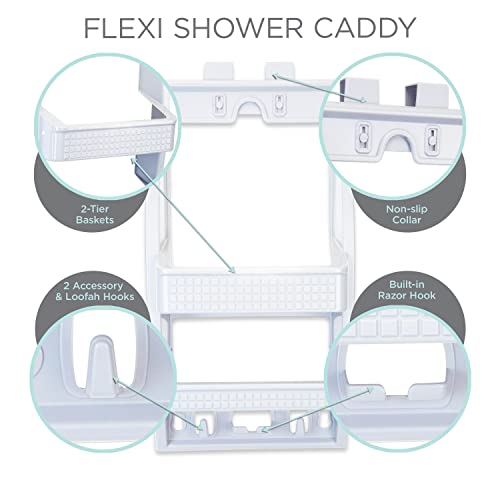 Bath Bliss Multi Hanging Option Shower Caddy | Over the Showerhead | Adhesive Backing | Screw Mount | Organizer | Large Shampoo & Conditioner Bottle Holders | Razor & Loofah Hooks | White