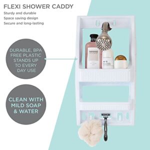 Bath Bliss Multi Hanging Option Shower Caddy | Over the Showerhead | Adhesive Backing | Screw Mount | Organizer | Large Shampoo & Conditioner Bottle Holders | Razor & Loofah Hooks | White