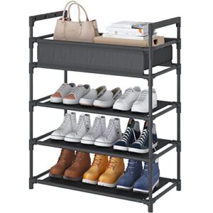 boeeoan 4-tier stackable shoe rack plus storage bag, sturdy shoe shelf, non-woven fabric shoe shelf with storage organizer, black