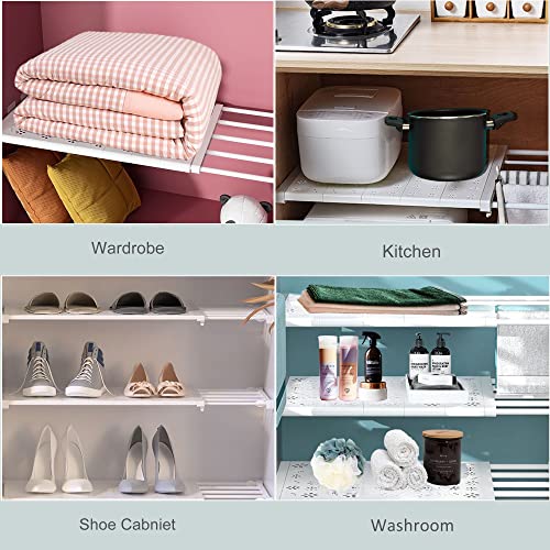 Expandable Closet Tension Shelf Storage Adjustable Closet Shelf Rod Organizer Kitchen Cabinet Divider Separator for Cabinet Wardrobe Cupboard Kitchen Bathroom