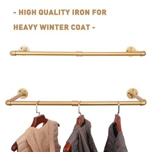 AddGrace Industrial Iron Pipe Clothing Garment Rack Wall Mounted Closet Rod Retail Display Rack Closet Storage Clothes Organizer Gold