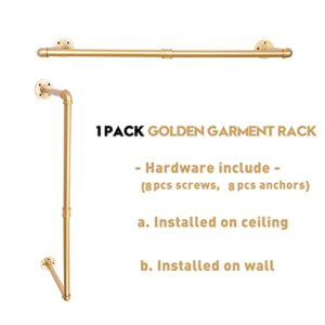 AddGrace Industrial Iron Pipe Clothing Garment Rack Wall Mounted Closet Rod Retail Display Rack Closet Storage Clothes Organizer Gold