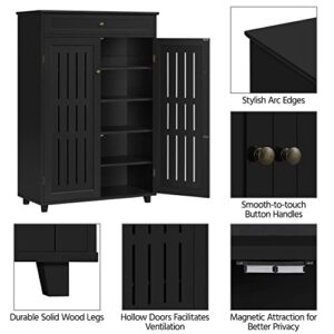 Topeakmart Shoe Rack Storage Cabinet Shelf 5 Tier Adjustable Shoes Organizer with Drawer Louvered Door for Entryway Hallway Furniture Living Room Black