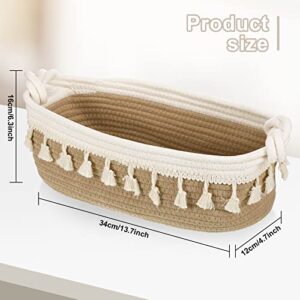 2 Pieces Small Rope Basket Tassel Lace Baskets Small Cotton Rope Woven Basket Storage Boho Decor Baskets Toilet Paper Baskets for Bathroom