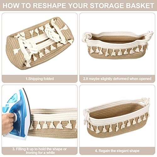 2 Pieces Small Rope Basket Tassel Lace Baskets Small Cotton Rope Woven Basket Storage Boho Decor Baskets Toilet Paper Baskets for Bathroom