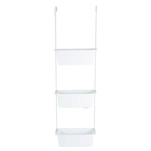 bath bliss 3 tier hanging suction white shower caddy | dimensions: 4"x 11.3"x 34.7" | 2 hooks mounted on shower head | glass shower door | great for hold bottles | suction cup hold