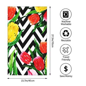 Black and White Wavy Stripes Hand Towel Portable Super Soft Watercolor Red Yellow Tulips Bathroom Towel Fingertip Towel Large Decor Bath Towel Multifunctional Kitchen Gym Yoga Spa 27.5"X15.7"