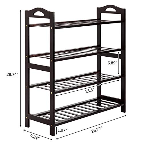 4 Tier Bamboo Shoe Rack Shoe Shelf Organizer Free Standing Stackable Shoe Shelf Entryway Shoe Organizer Unit Storage Rack Natural Shoe Hold Stand Storage Modern Wood Home Furniture (Ship from USA)