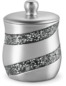 creative scents silver mosaic qtip holder - decorative cotton ball jar - durable resin cotton swab dispenser - beautiful bathroom vanity storage accessories