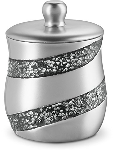 Creative Scents Silver Mosaic Qtip Holder - Decorative Cotton Ball Jar - Durable Resin cotton Swab dispenser - Beautiful Bathroom Vanity storage Accessories