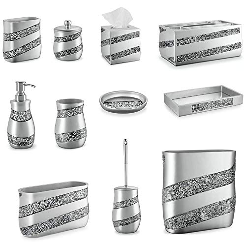 Creative Scents Silver Mosaic Qtip Holder - Decorative Cotton Ball Jar - Durable Resin cotton Swab dispenser - Beautiful Bathroom Vanity storage Accessories