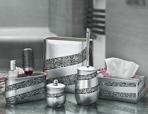 Creative Scents Silver Mosaic Qtip Holder - Decorative Cotton Ball Jar - Durable Resin cotton Swab dispenser - Beautiful Bathroom Vanity storage Accessories