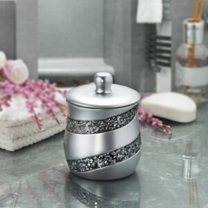 Creative Scents Silver Mosaic Qtip Holder - Decorative Cotton Ball Jar - Durable Resin cotton Swab dispenser - Beautiful Bathroom Vanity storage Accessories