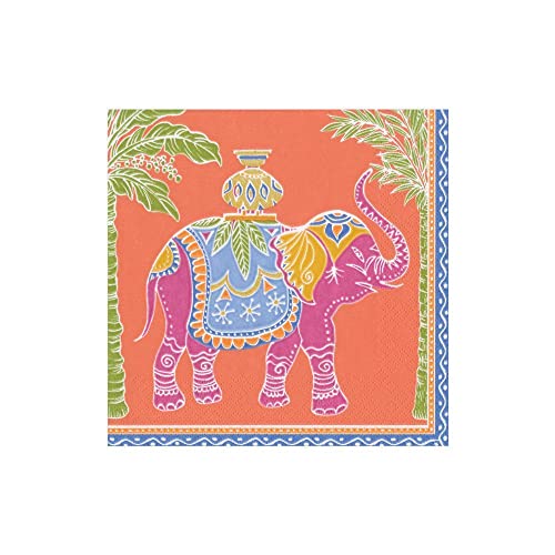 Caspari Royal Elephant Paper Cocktail Napkins in Orange, Pack of 20