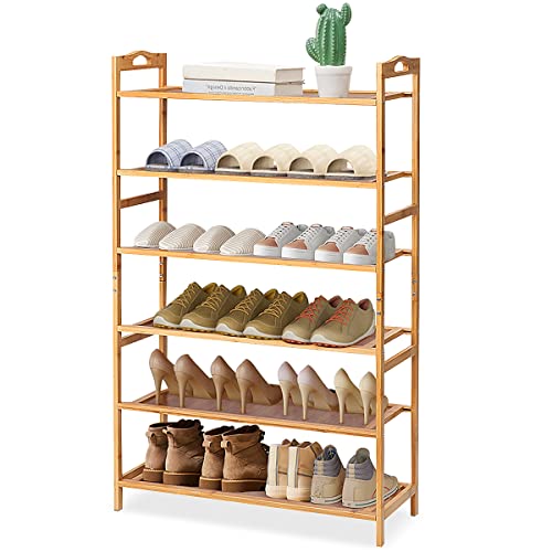 HOMMPA Bamboo Shoe Rack for Closet 6 Tier Shoe Organizer with Adjustable Shelves Solid Wood Shoe Shelf for Entryway Holds 18-24 Pairs Shoe Rack Organizer for Living Room Bedroom Bathroom