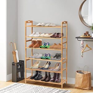 HOMMPA Bamboo Shoe Rack for Closet 6 Tier Shoe Organizer with Adjustable Shelves Solid Wood Shoe Shelf for Entryway Holds 18-24 Pairs Shoe Rack Organizer for Living Room Bedroom Bathroom