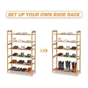 HOMMPA Bamboo Shoe Rack for Closet 6 Tier Shoe Organizer with Adjustable Shelves Solid Wood Shoe Shelf for Entryway Holds 18-24 Pairs Shoe Rack Organizer for Living Room Bedroom Bathroom