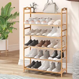 HOMMPA Bamboo Shoe Rack for Closet 6 Tier Shoe Organizer with Adjustable Shelves Solid Wood Shoe Shelf for Entryway Holds 18-24 Pairs Shoe Rack Organizer for Living Room Bedroom Bathroom